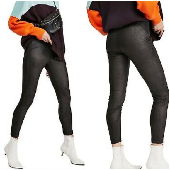 Free People Pants - NWT Free People Midnight Vegan Suede Skinny High Rise Leggings Black, Size L